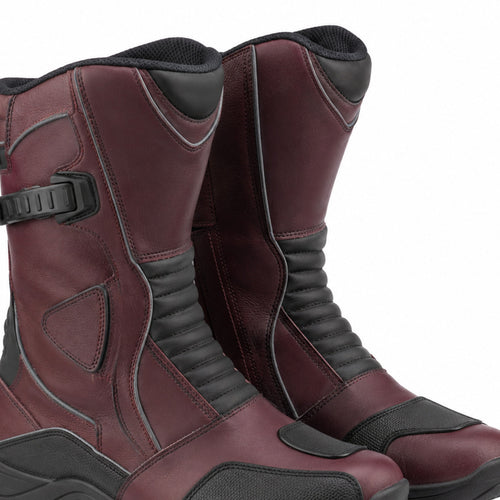 BurgundyRoad touring motorcycle boots shaft closure and construction detail