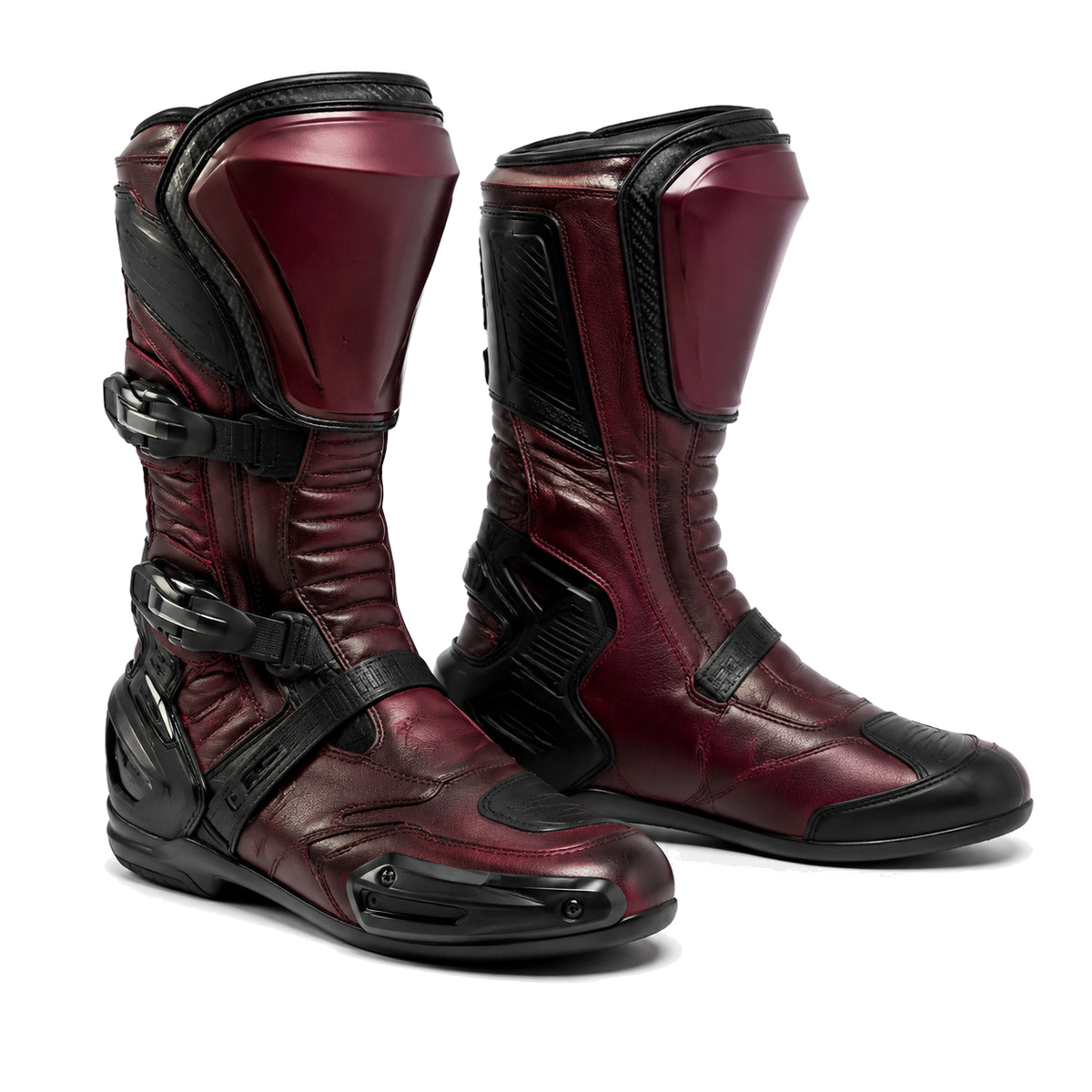 Burgundy Torque Racing Motorcycle Boots – hero – Deep Burgundy / Black / Smoke