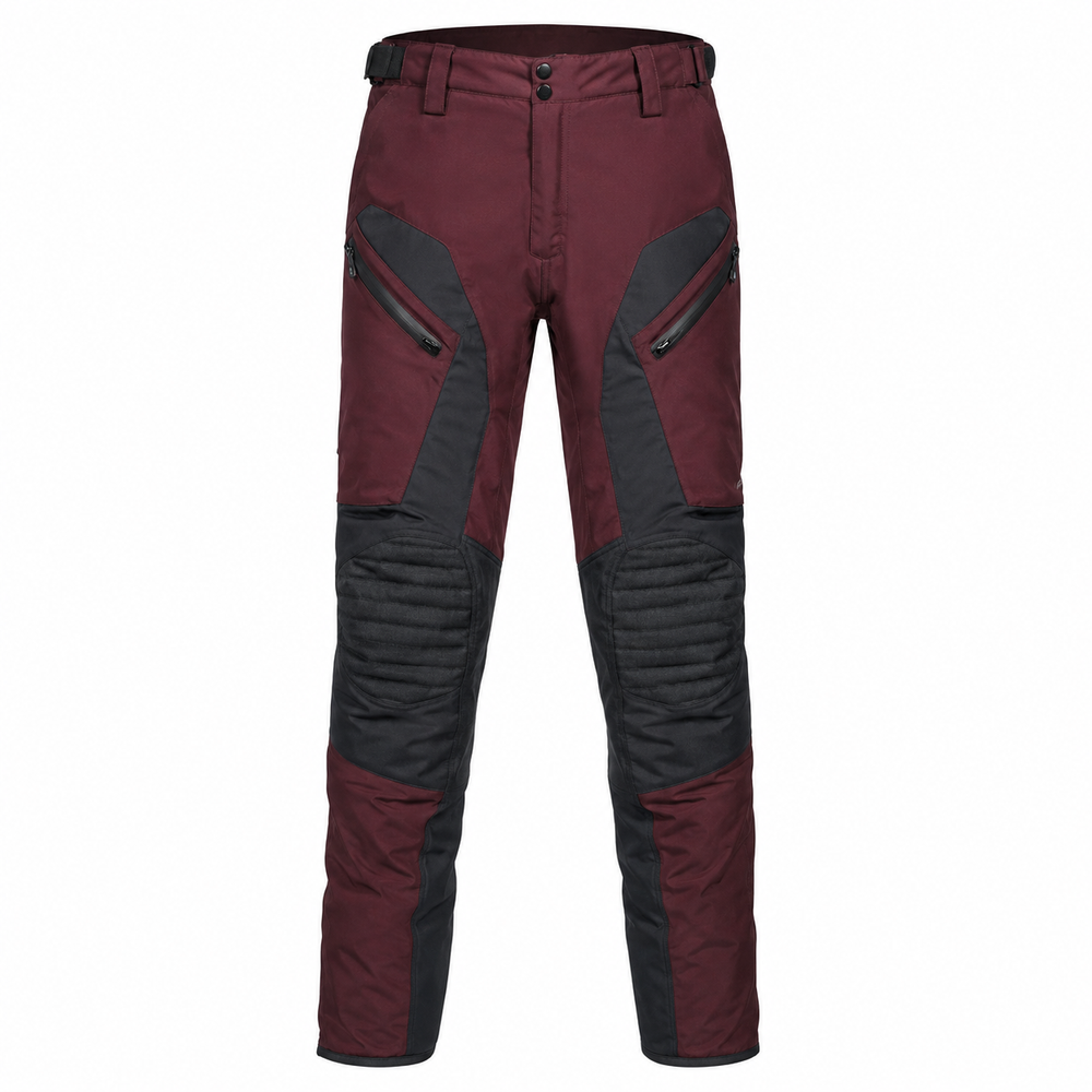 BurgundyPass burgundy gray waterproof textile motorcycle pants — full front catalog view