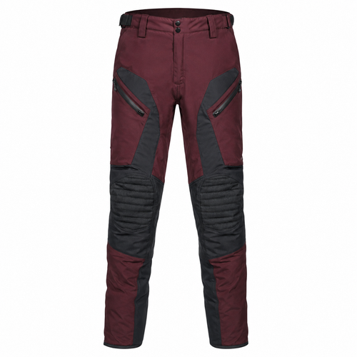 BurgundyPass burgundy gray waterproof textile motorcycle pants — full front catalog view