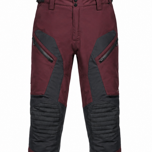BurgundyPass burgundy gray waterproof textile motorcycle pants — waist, pocket and upper-panel detail