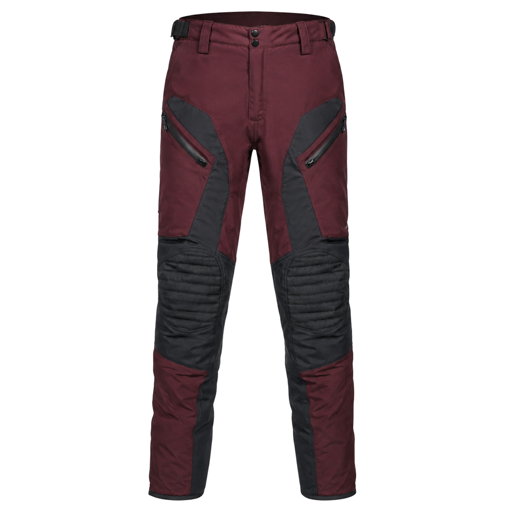 BurgundyPass burgundy gray waterproof textile motorcycle pants — full front catalog view