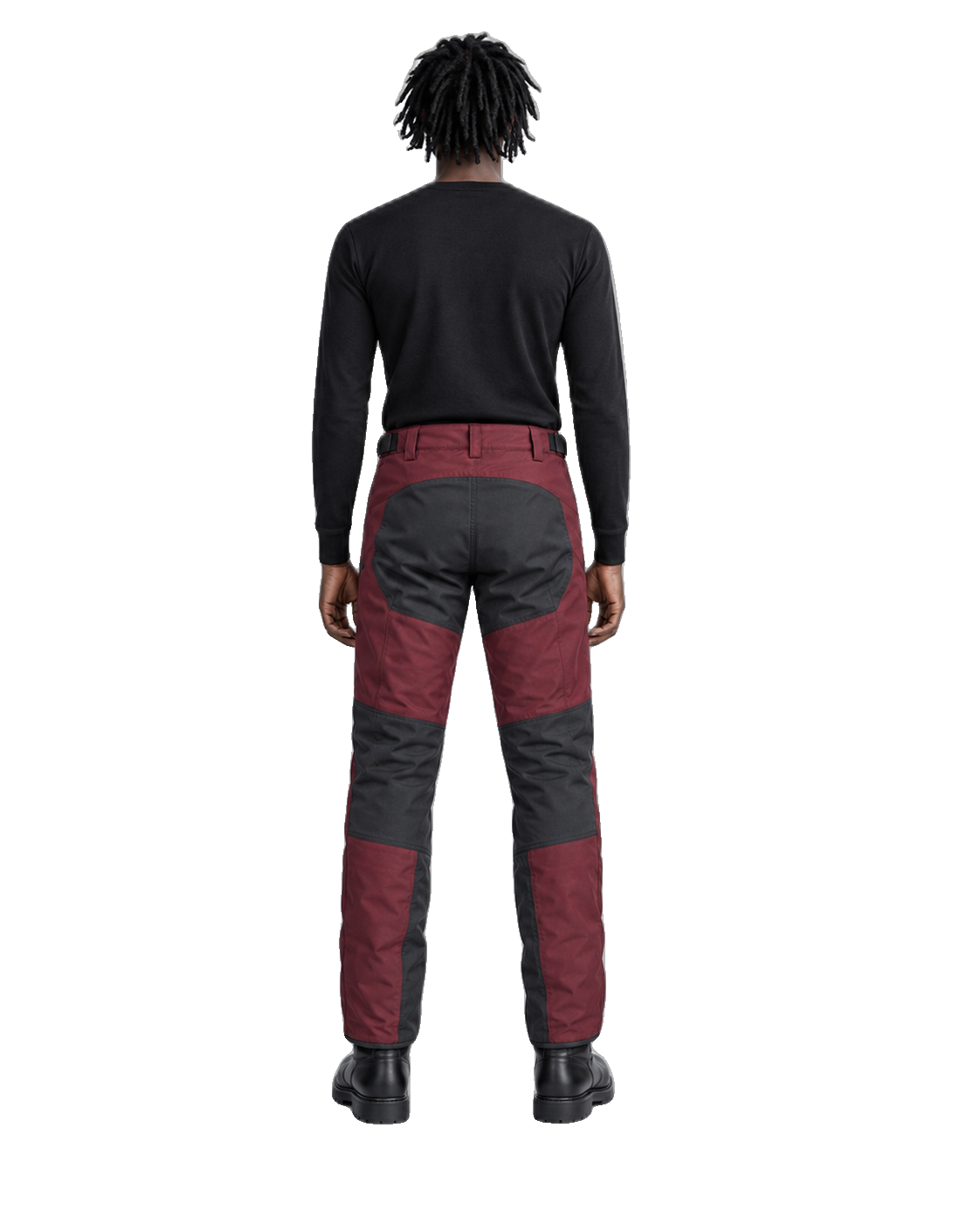 BurgundyPass Burgundy Gray Waterproof Textile Motorcycle Pants back view on male model on transparent background