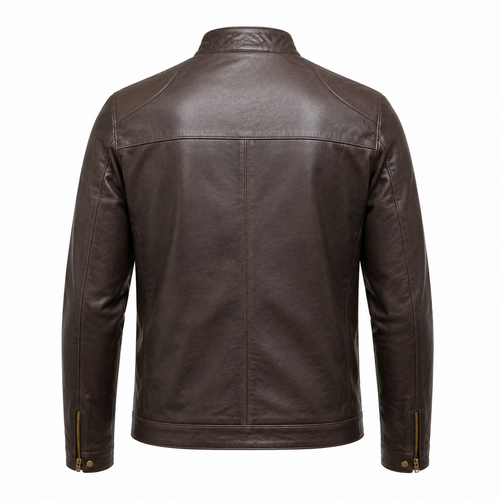 Cafe Meridian Espresso Leather Café Racer Jacket rear leather panel view