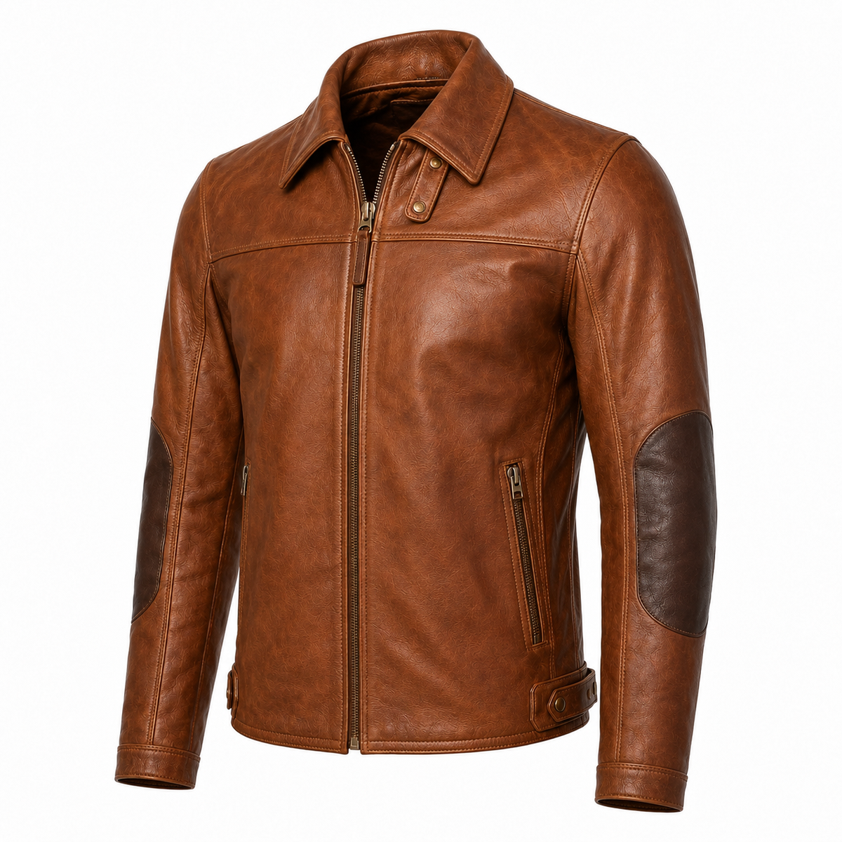 Canyon Echo Cognac Heritage Leather Jacket three-quarter leather detail view