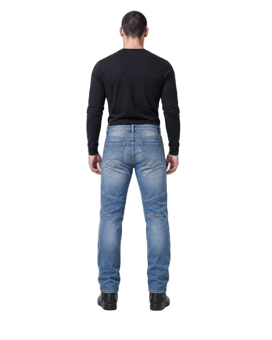 Canyon Rider Armored Motorcycle Riding Jeans back view on male model on transparent background
