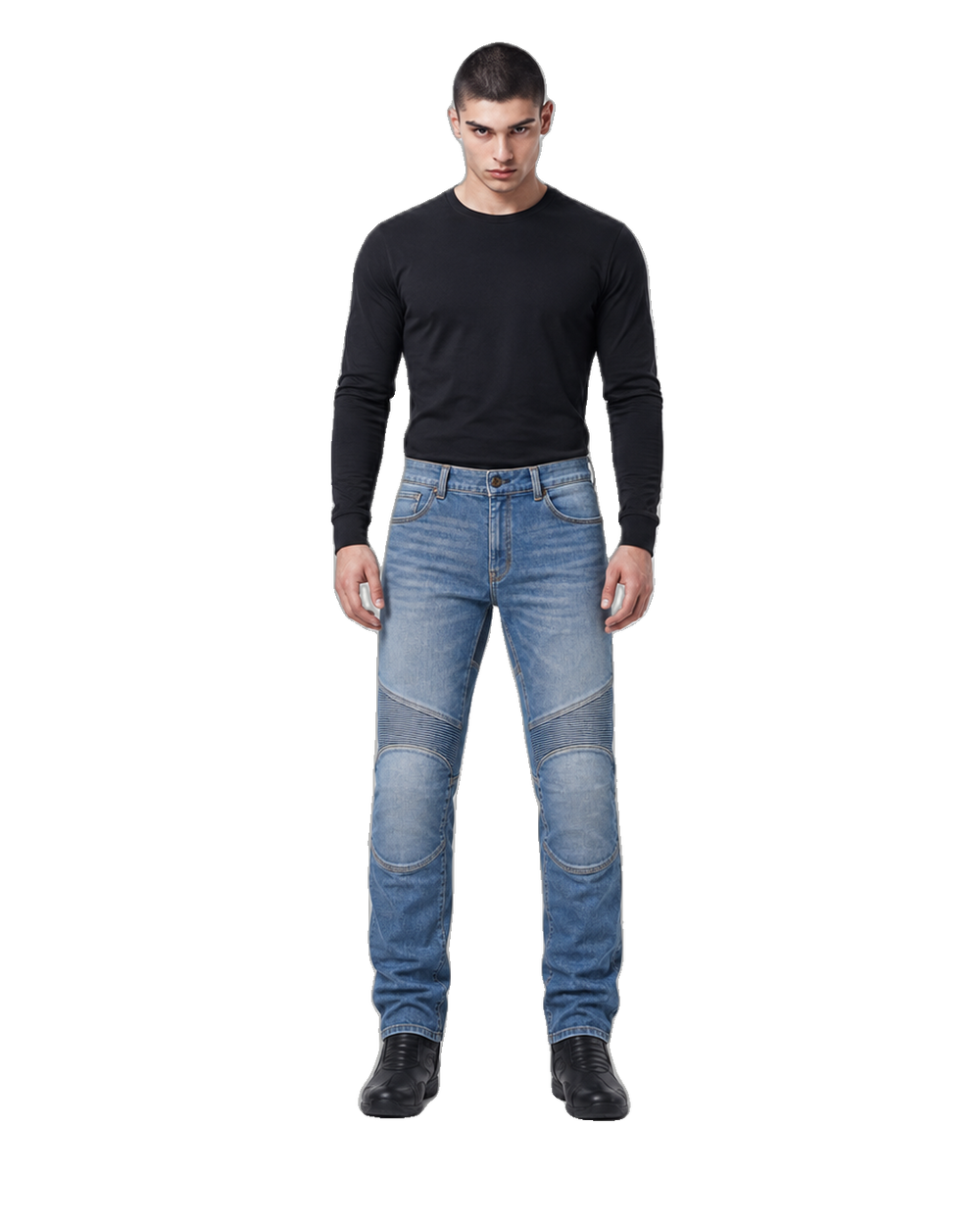 Canyon Rider Armored Motorcycle Riding Jeans front view on male model on transparent background