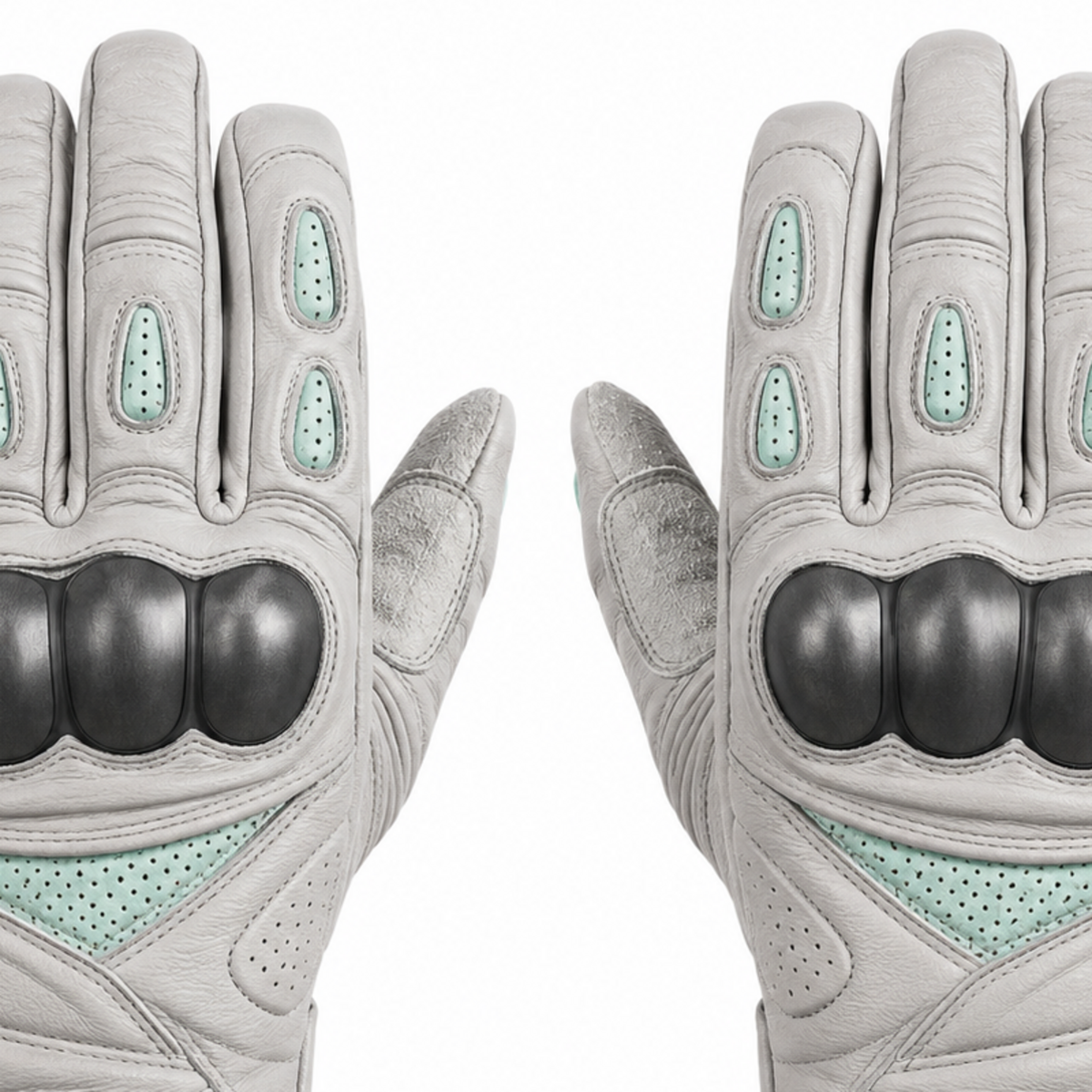 CloudMint gray mint street motorcycle gloves — knuckle and finger construction detail
