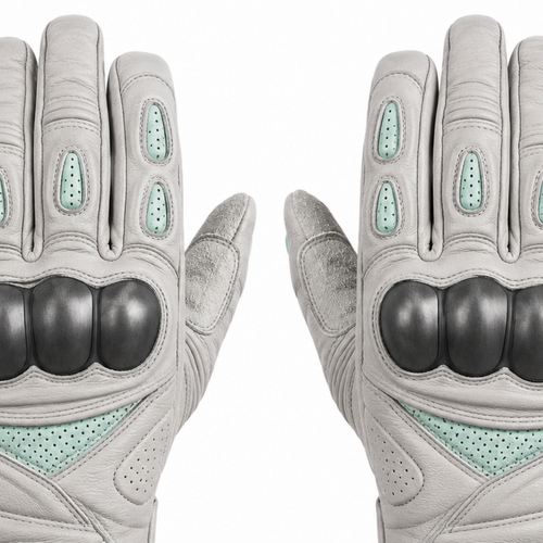 CloudMint gray mint street motorcycle gloves — knuckle and finger construction detail