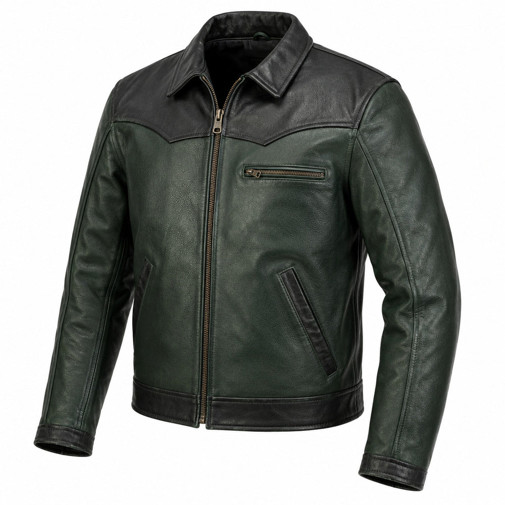 Coal Ridge Gray classic cruiser leather motorcycle jacket front hero view