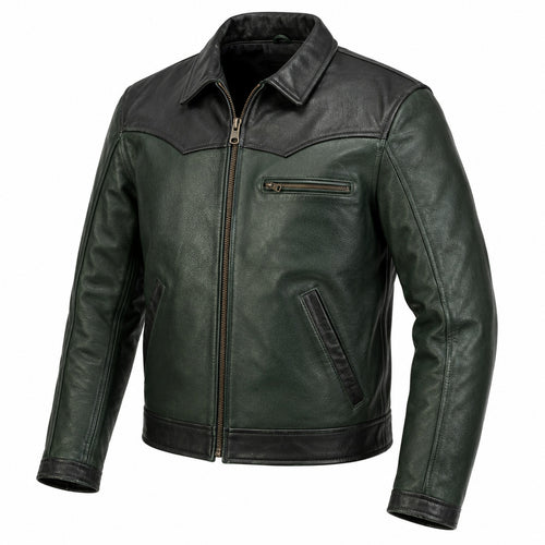 Coal Ridge Gray classic cruiser leather motorcycle jacket front hero view