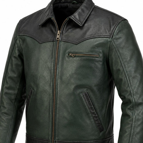 Coal Ridge Gray classic cruiser leather motorcycle jacket upper construction detail