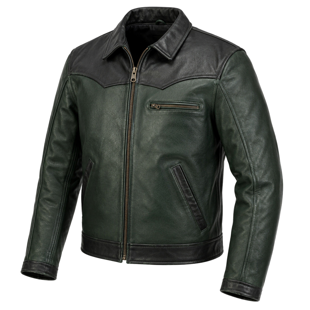 Coal Ridge Gray classic cruiser leather motorcycle jacket front hero view