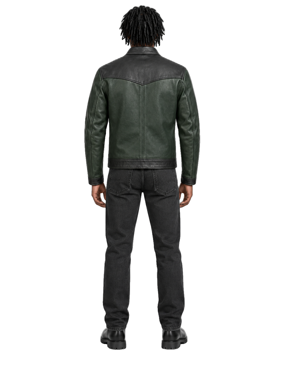 Coal Ridge Gray Leather Cruiser Jacket back view on male model with transparent background