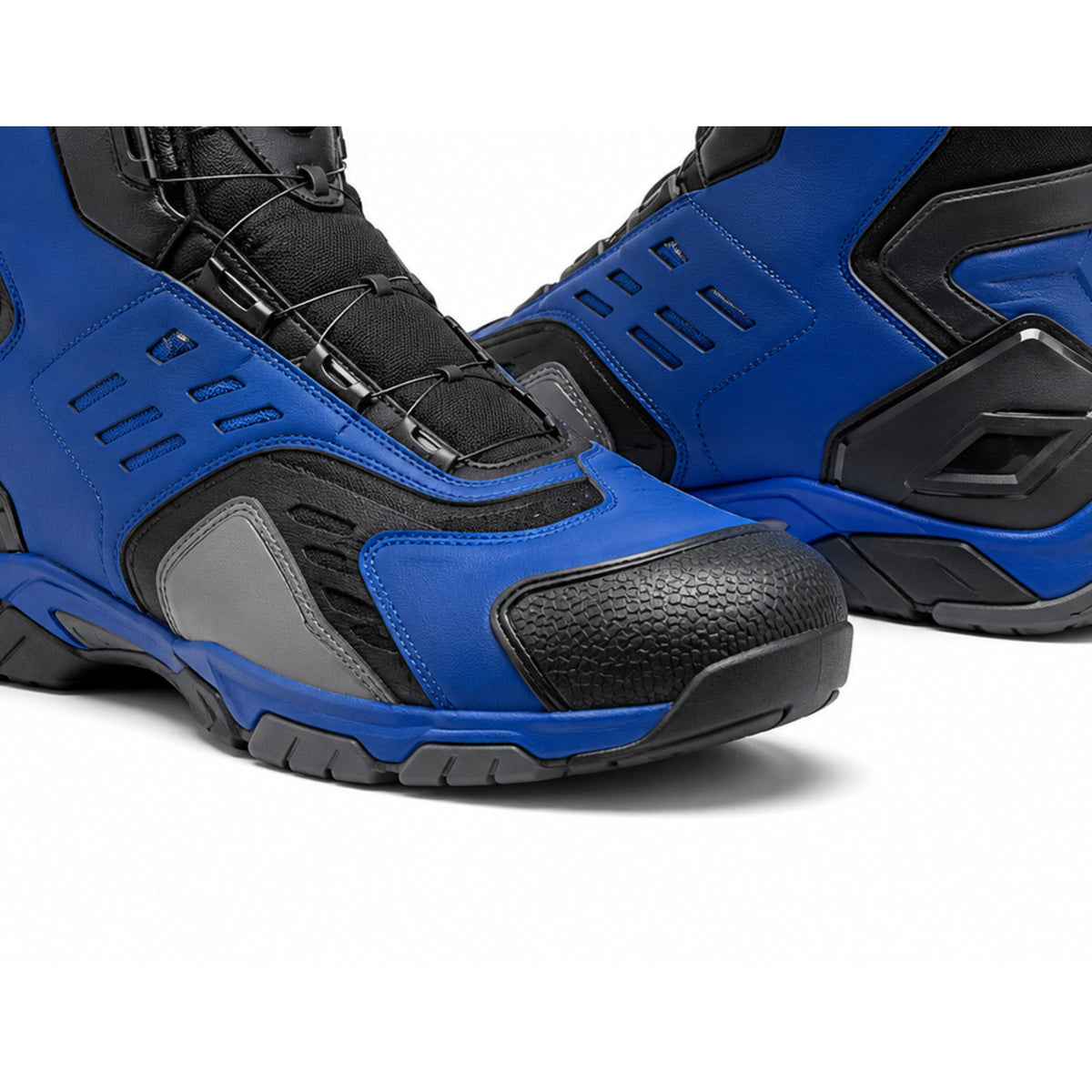 Cobalt Pulse Blue Technical Motorcycle Riding Shoes – toe sole detail in Cobalt Blue / Black