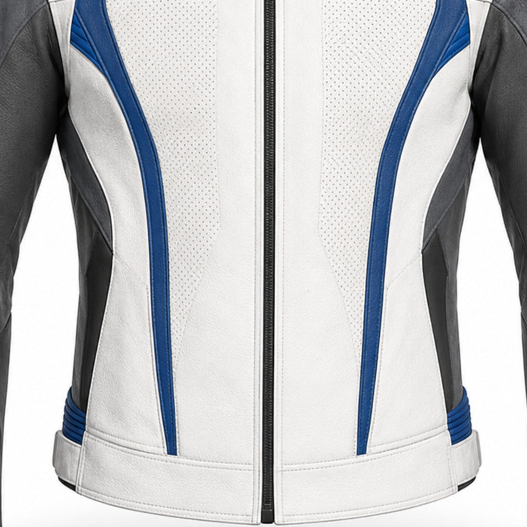 CobaltSprint R Leather Motorcycle Racing Jacket leather panels stitching and hardware detail