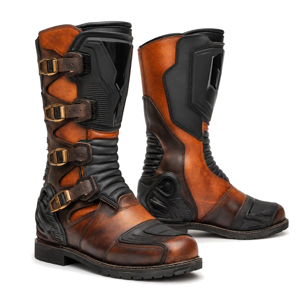 Copper Ignition Heritage Racing Motorcycle Boots – hero – Copper Orange / Espresso / Black