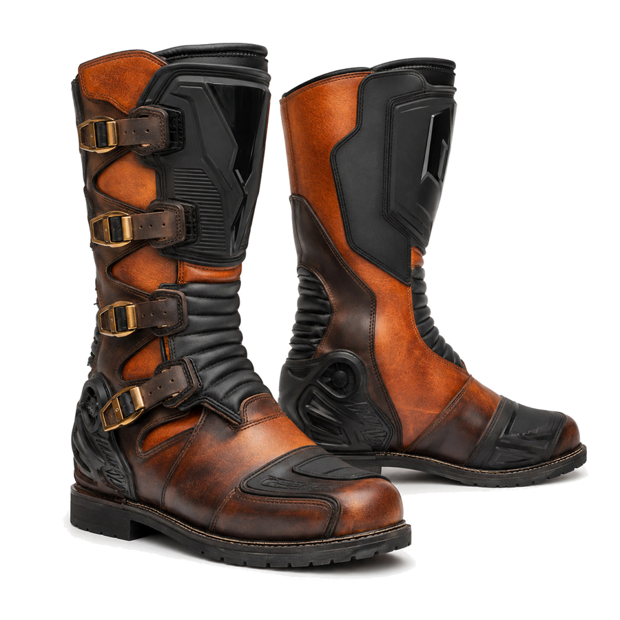 Copper Ignition Heritage Racing Motorcycle Boots – hero – Copper Orange / Espresso / Black