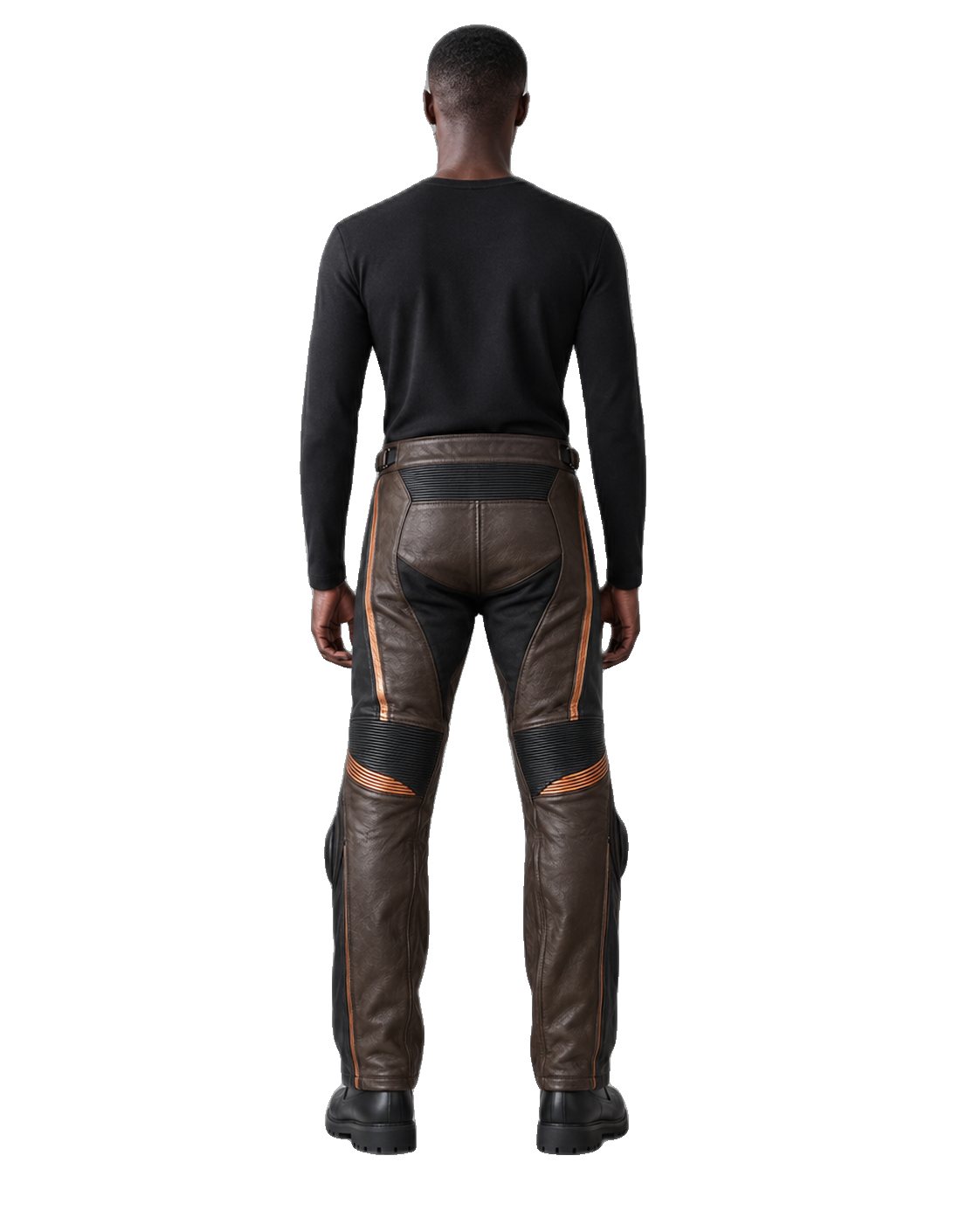 CopperCore Leather Motorcycle Racing Pants back view on male model transparent background