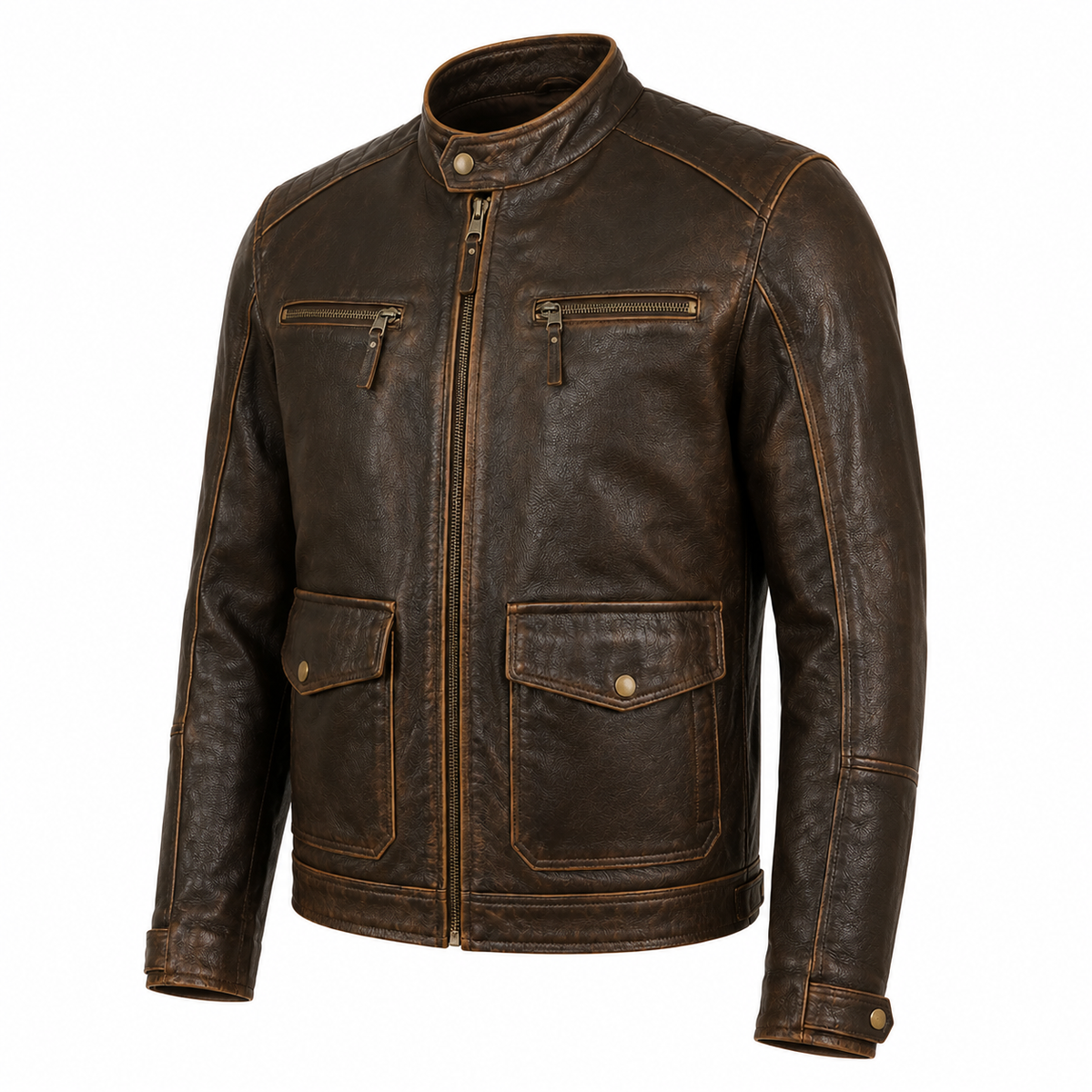 Copperline Heritage Brown Leather Street Jacket three-quarter leather detail view