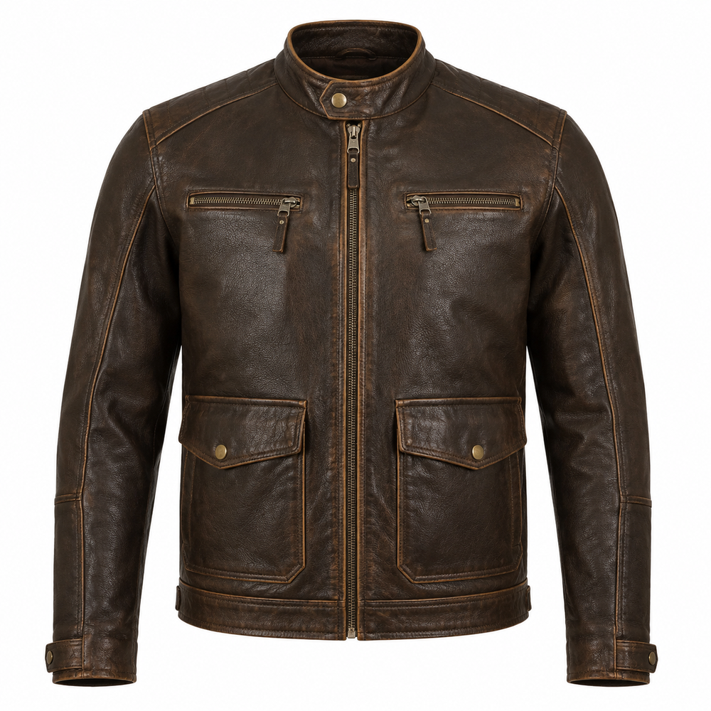 brown leather street jacket – Copperline Heritage Brown Leather Street Jacket front view