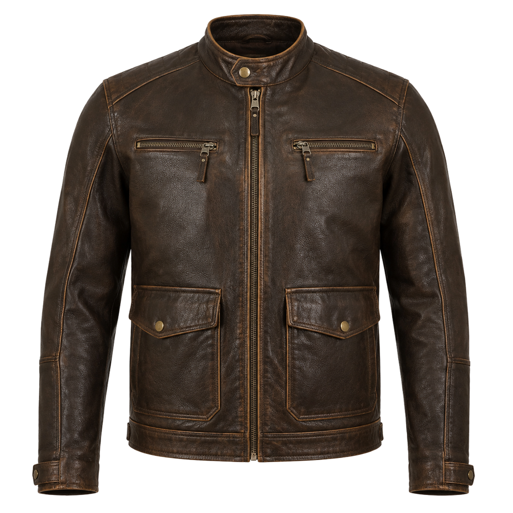 brown leather street jacket – Copperline Heritage Brown Leather Street Jacket front view