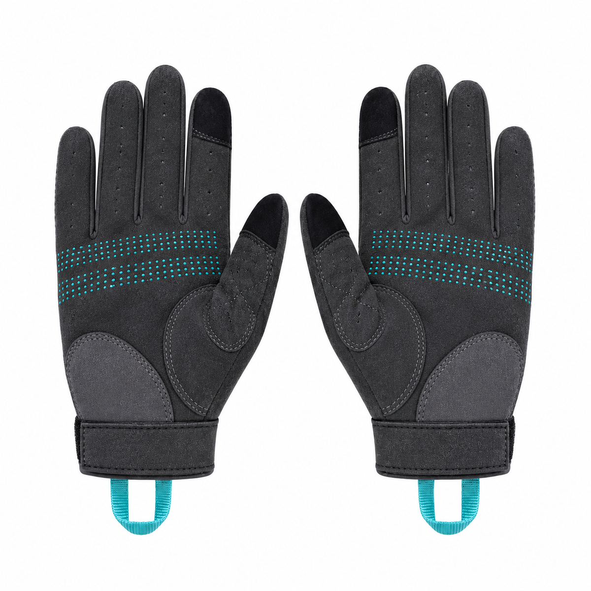 Palm view of CoreBreeze gloves with turquoise grip bands
