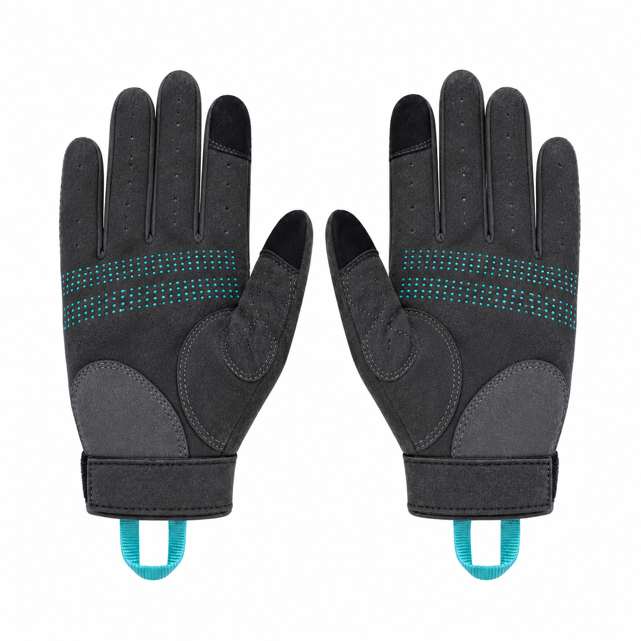 Palm view of CoreBreeze gloves with turquoise grip bands