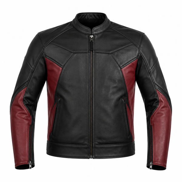 Crimson Relay Two-Tone Leather Motorcycle Jacket