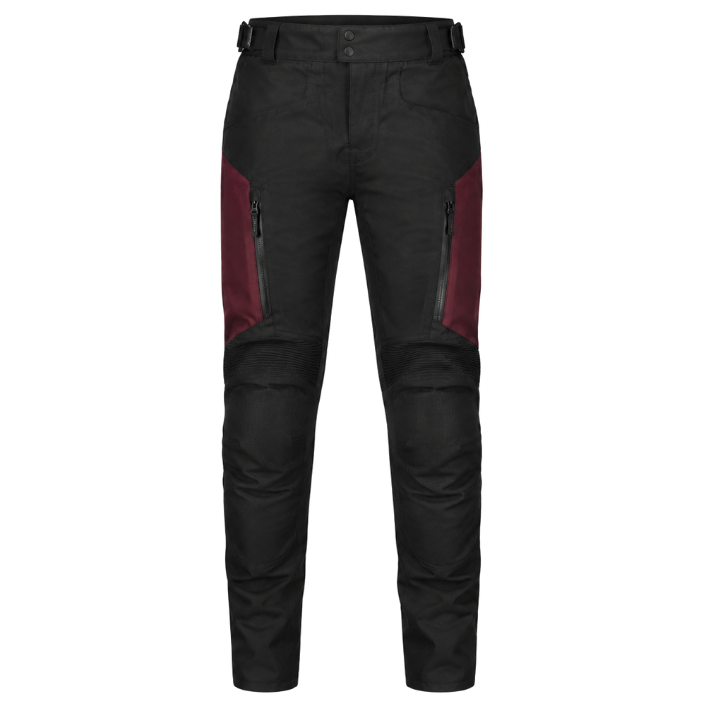 CrimsonRoute black burgundy waterproof textile motorcycle pants — full front catalog view