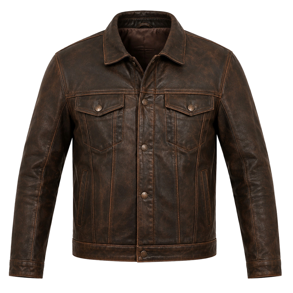 Desert Heritage Brown classic cruiser leather motorcycle jacket front hero view