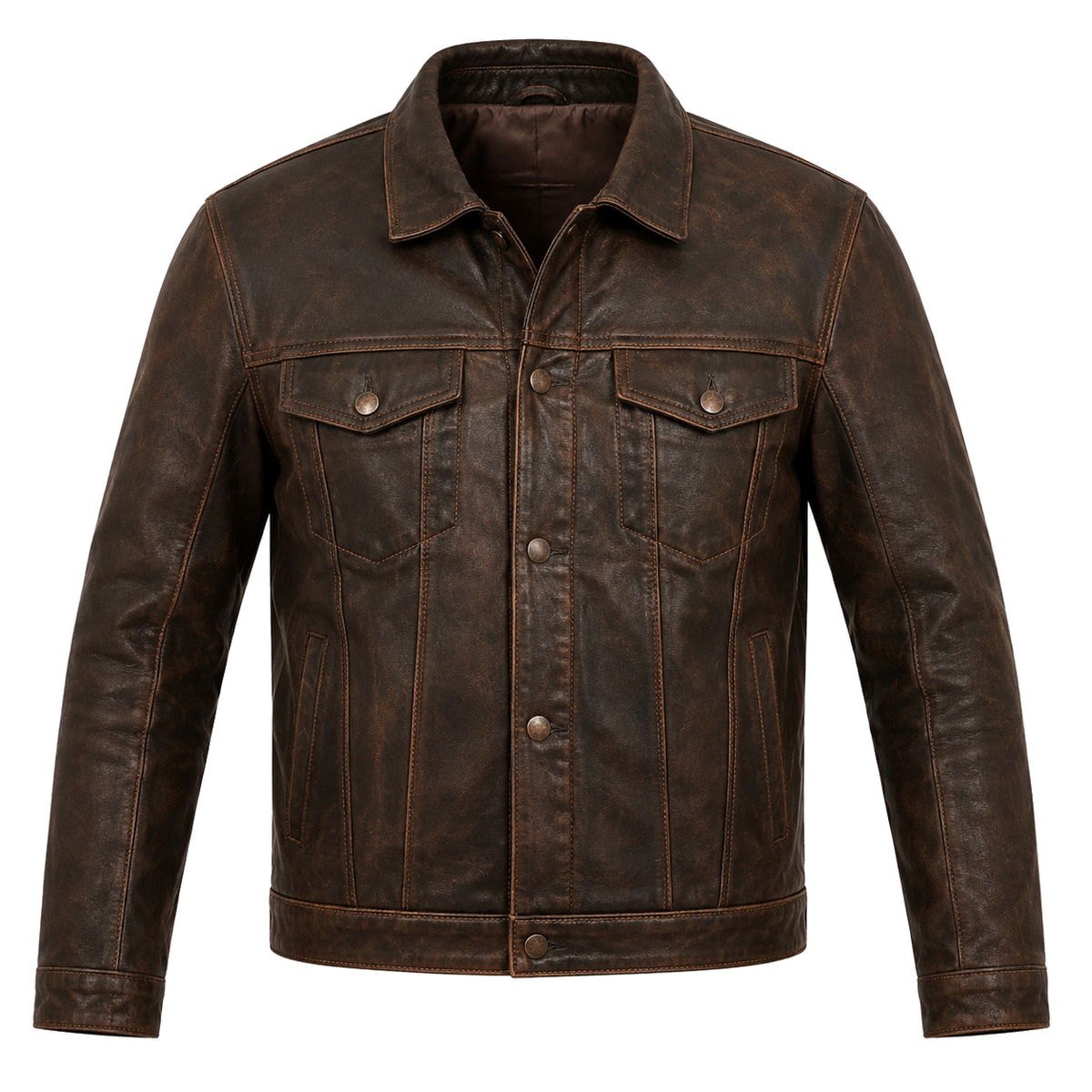 Desert Heritage Brown classic cruiser leather motorcycle jacket front hero view