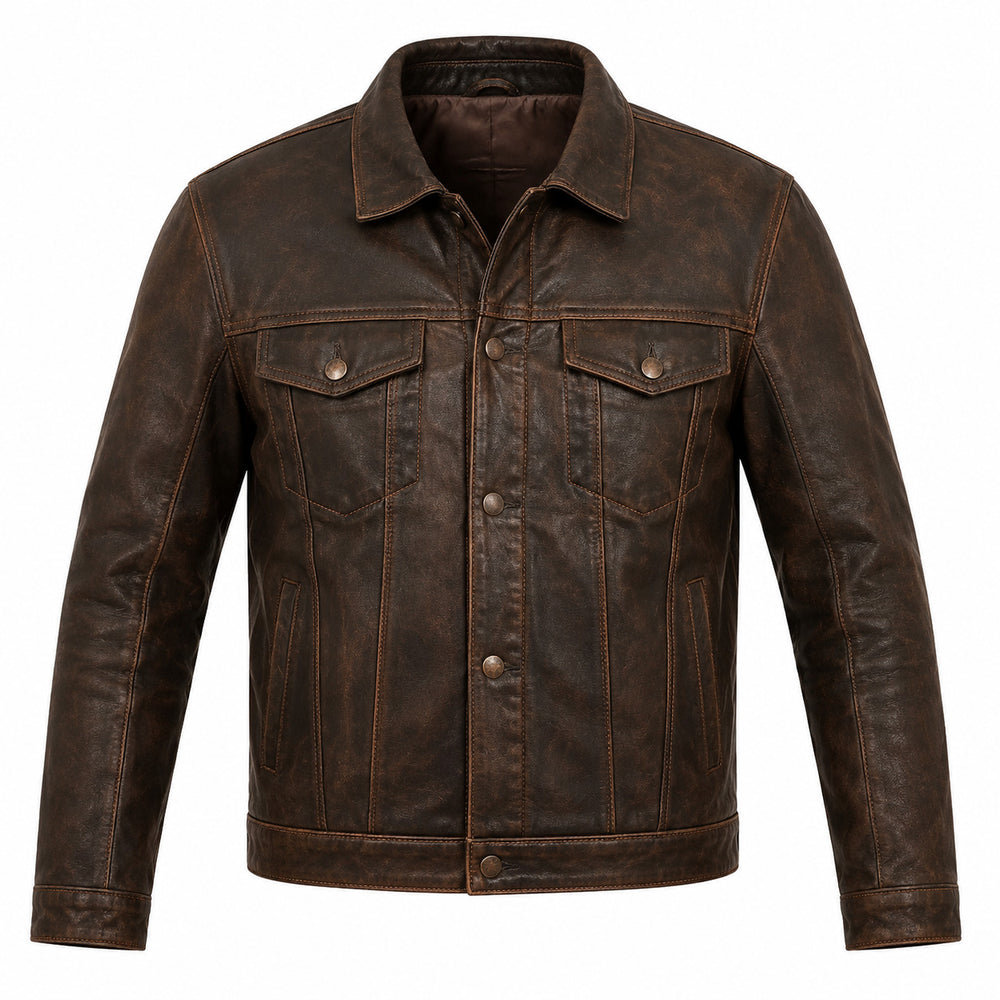 Desert Heritage Brown classic cruiser leather motorcycle jacket front hero view