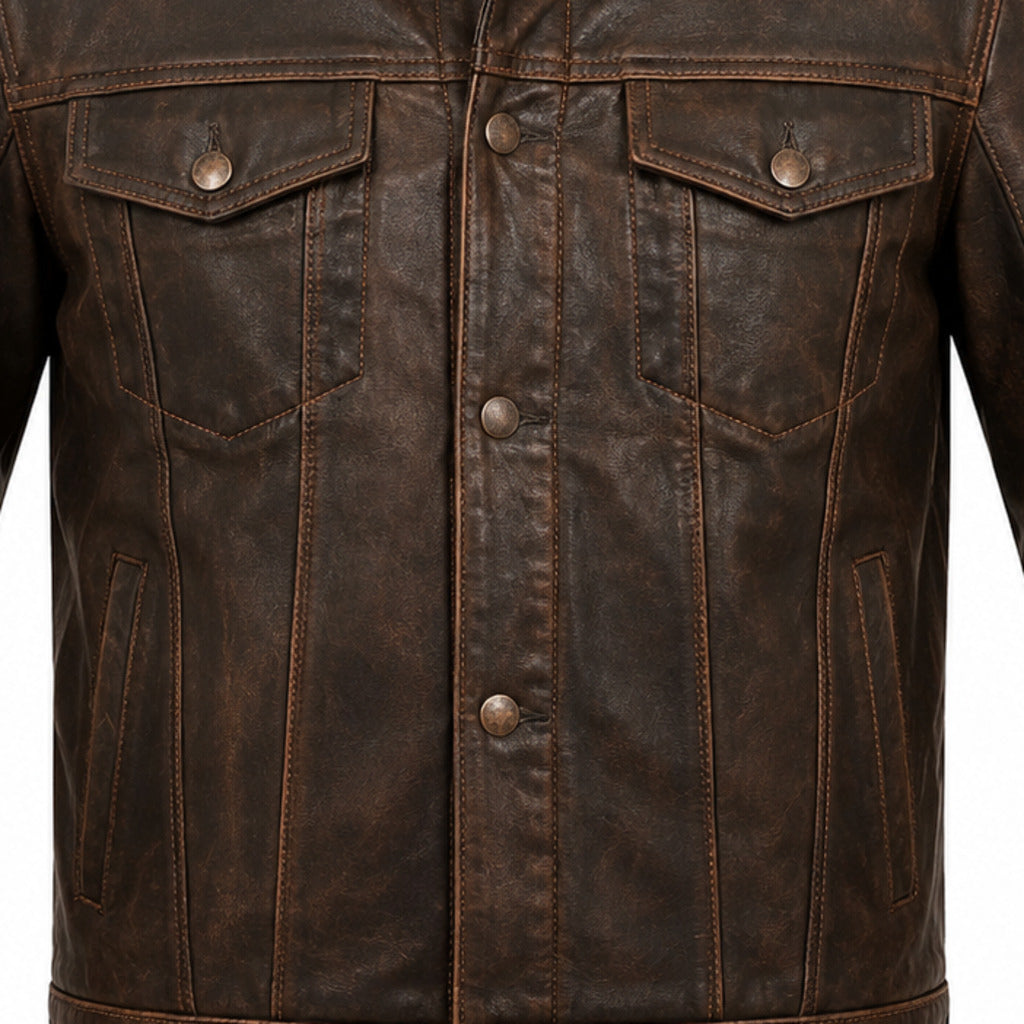 Desert Heritage Brown classic cruiser leather motorcycle jacket leather and hardware detail