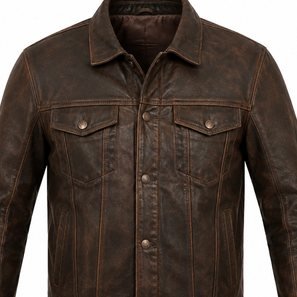 Desert Heritage Brown classic cruiser leather motorcycle jacket upper construction detail