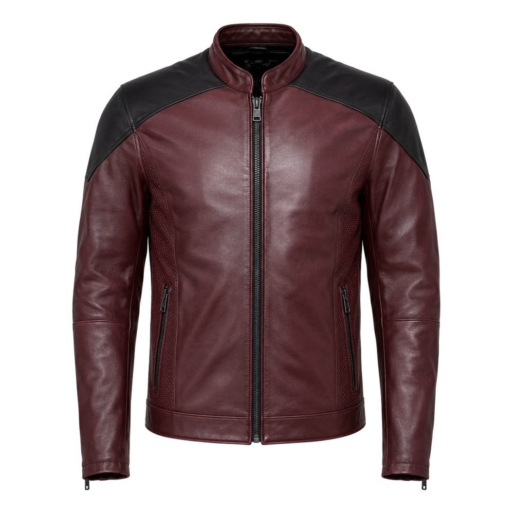oxblood perforated leather jacket – Ember District Oxblood Perforated Leather Jacket front view