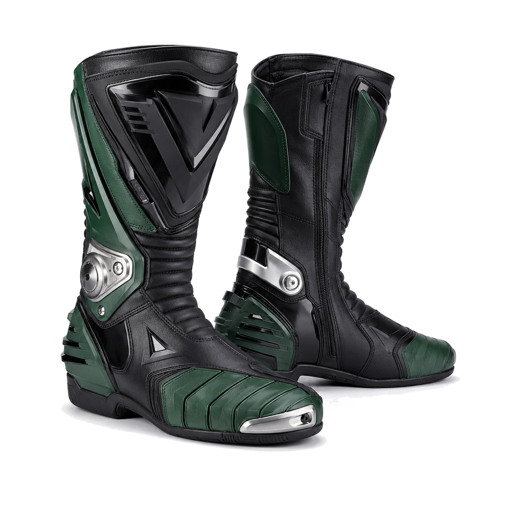 Emerald Vector Green Racing Motorcycle Boots – hero – Emerald Green / Black / Silver
