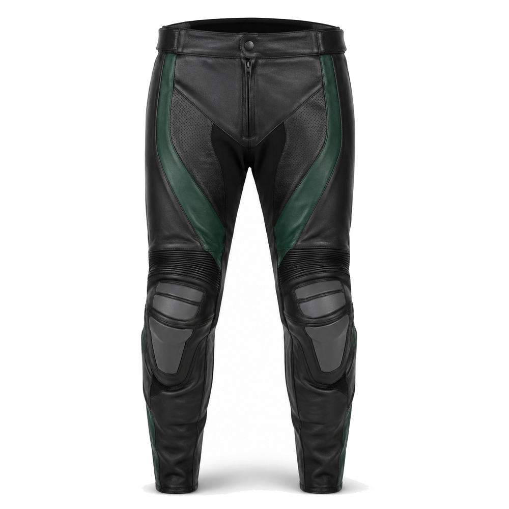 Emerald Vector original green leather racing pants front view
