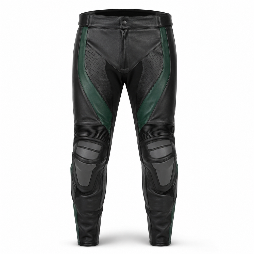Emerald Vector original green leather racing pants front view