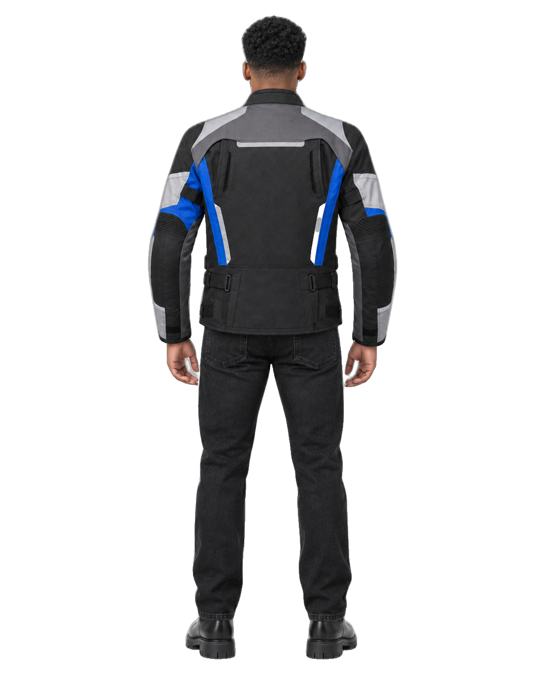 Everest Circuit All-Season Motorcycle Jacket back view on male model with transparent background