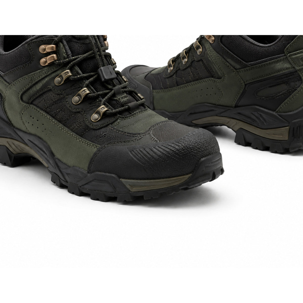 Forest Trek Green Adventure Motorcycle Riding Shoes – toe sole detail in Forest Green / Black