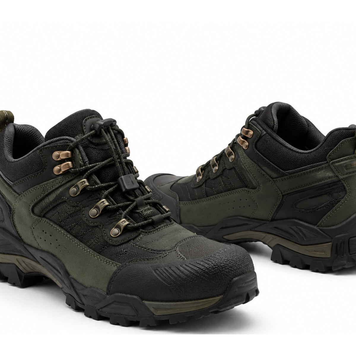 Forest Trek Green Adventure Motorcycle Riding Shoes – upper closure detail in Forest Green / Black