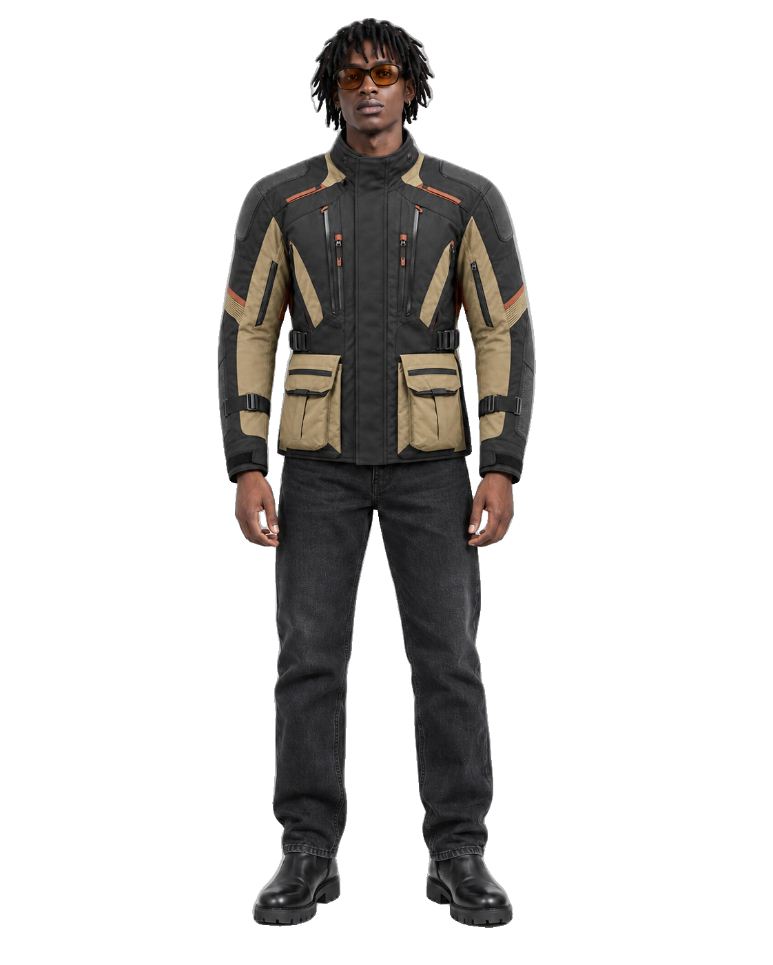 Frontier Shield All-Season Motorcycle Jacket front view on male model with transparent background
