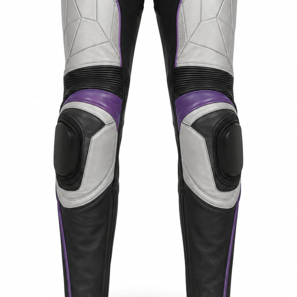 FrostByte Leather Motorcycle Racing Pants knee panels leather and stitching detail