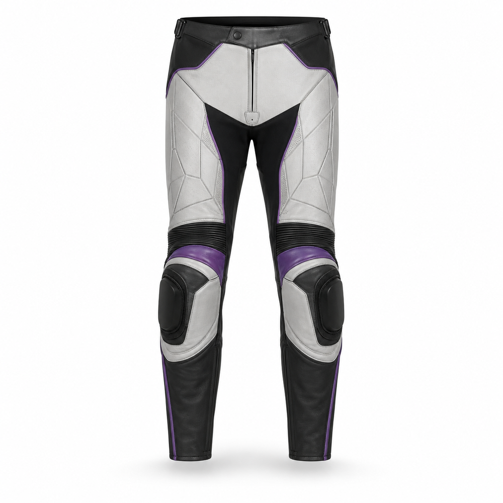 FrostByte original silver leather racing pants front view