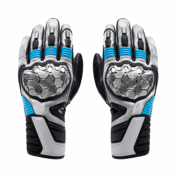 FrostHex Silver Cyan Street Motorcycle Gloves