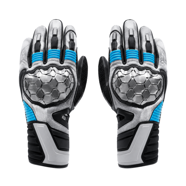 FrostHex Silver Cyan Street Motorcycle Gloves
