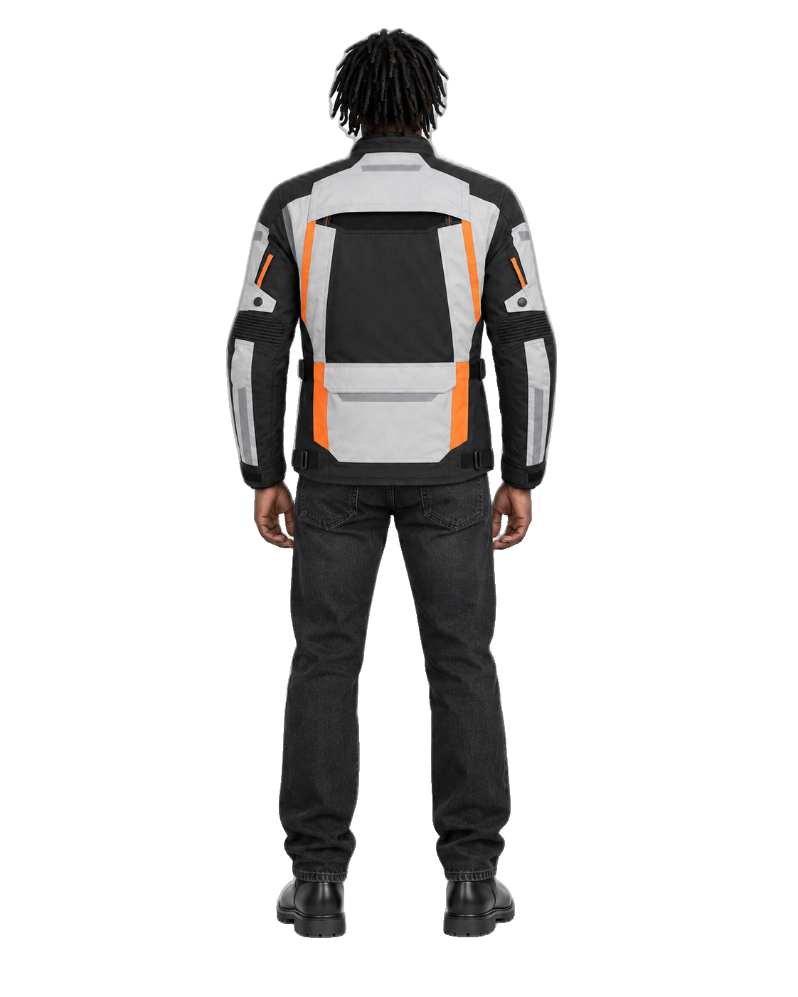 Glacier Route All-Season Motorcycle Jacket back view on male model with transparent background