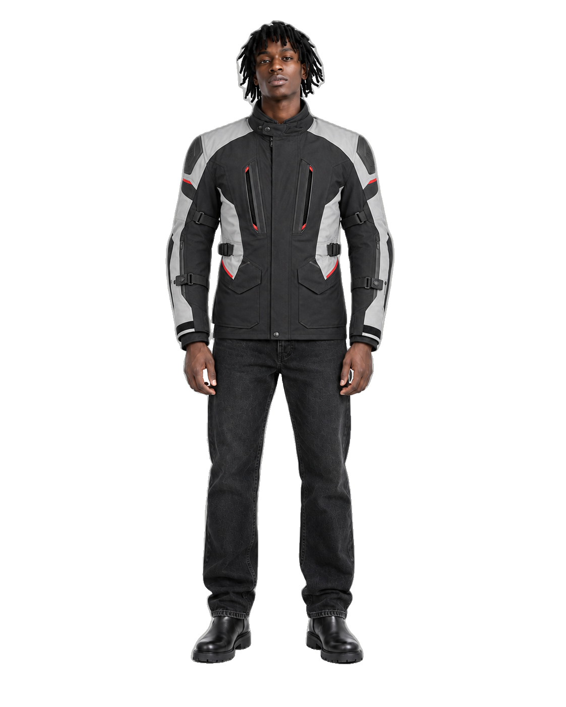Glacier Route All-Season Motorcycle Jacket front view on male model with transparent background
