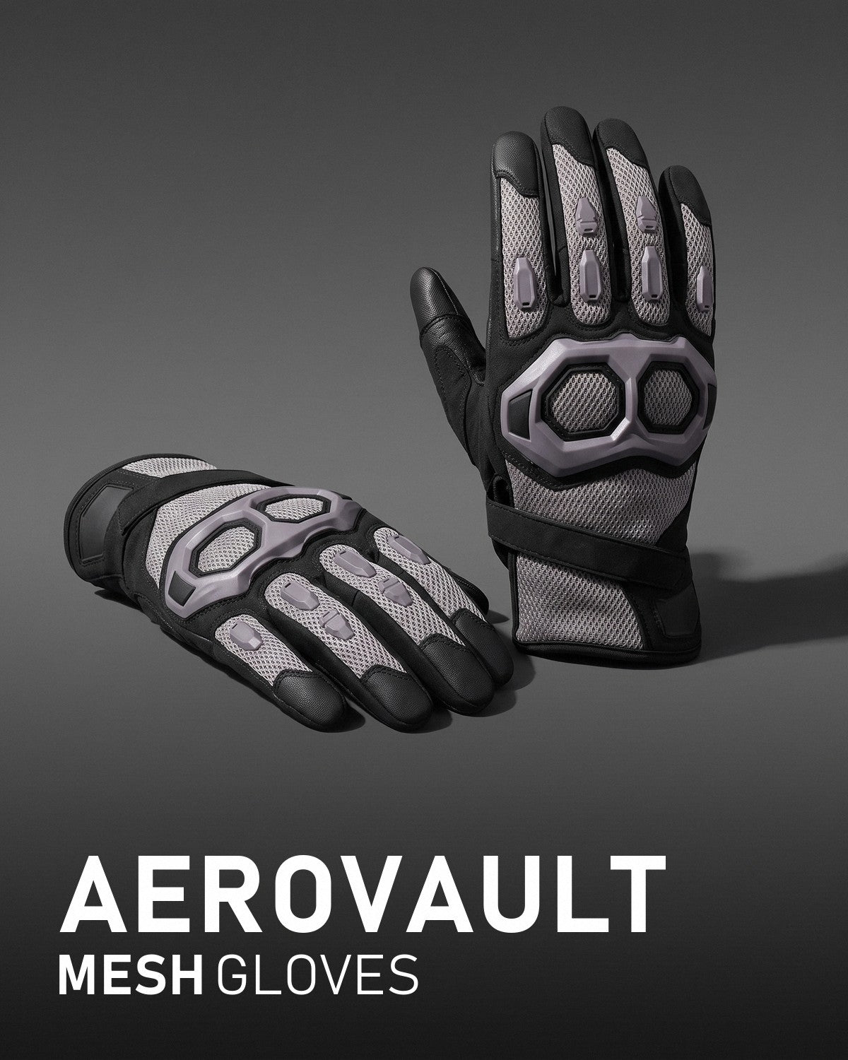 AeroVault mesh gloves on a charcoal studio gradient